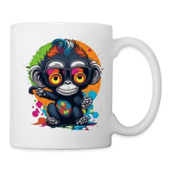 Neon Brillenaffe Splash - Affe - Äffchen - Tasse - Weiß - Rechts