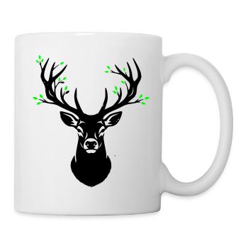 Hirschkopf Geweih Blätter Natur - Tasse - Weiß - Rechts