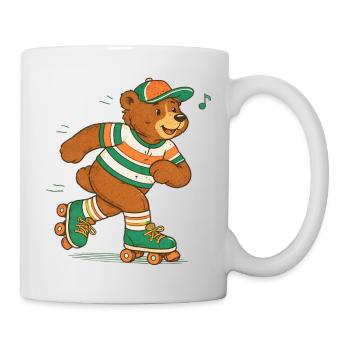Retro Bär auf Rollschuhen - Tasse - Weiß - Rechts