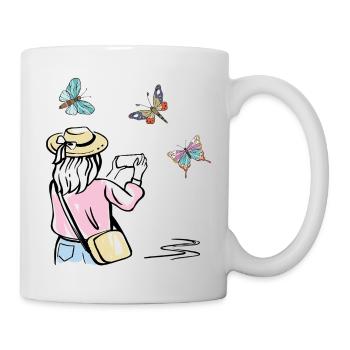 Girl photographing butterflies - Mug - white - Right