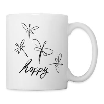 Dessin de libellule avec - lettrage heureux - - Mug blanc - blanc - Droite