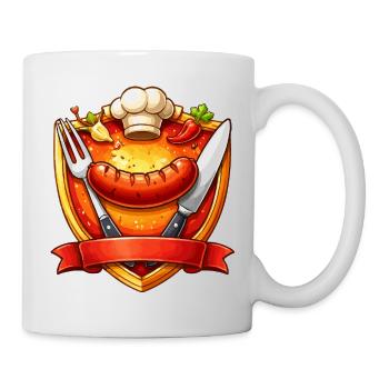 Grilled sausage on red plate sign - Mug - white - Right
