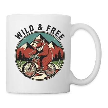 Wild & Free Grizzly Bear Bicycle Vintage Emblem - Mug - white - Right
