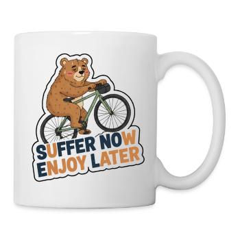 Souffrir maintenant Profiter plus tard de l’autocollant Cycling Bear - Mug blanc - blanc - Droite