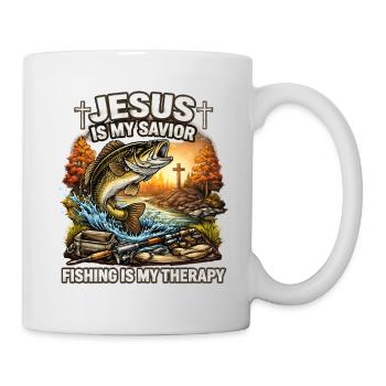 Jesus ist mein Retter, Angeln ist Therapie - Tasse - Weiß - Rechts