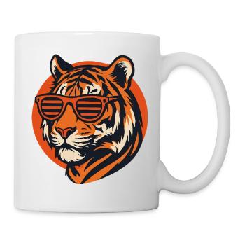 Tiger mit Retro Sonnenbrille - Tasse - Weiß - Rechts