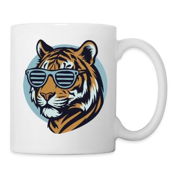 Tigre avec lunettes de soleil – Style pop rétro - Mug blanc - blanc - Droite