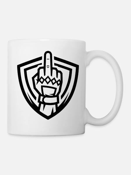 Mittelfinger Handschuh Wappen Schwarz Symbol - Tasse - Weiß