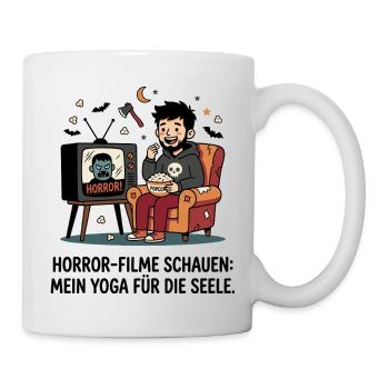 Horrorabend auf dem Sofa mit Popcorn - Tasse - Weiß - Rechts