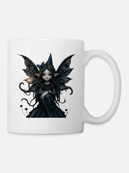Dunkle Fee mit schwarzen Flügeln - Tasse - Weiß