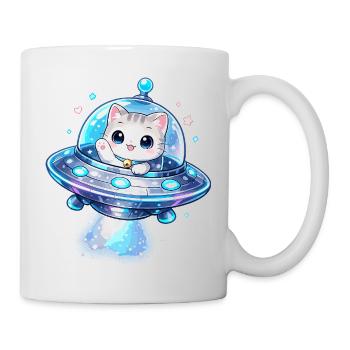 Kawaii Katzen UFO Weltraumfreund - Tasse - Weiß - Rechts