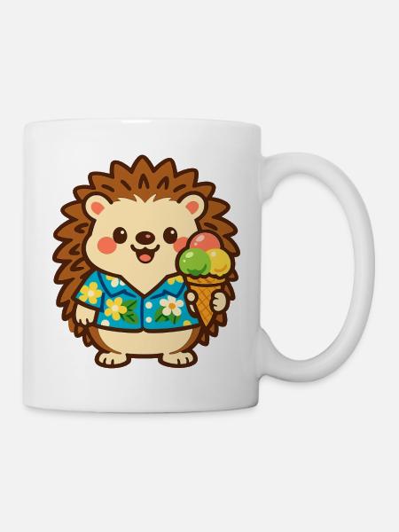 Igel mit Eis im Hawaii-Stil - Tasse - Weiß