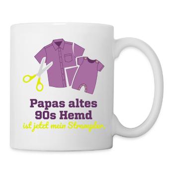 Papas 90er Hemd Upcycling Baby Strampler - Tasse - Weiß - Rechts