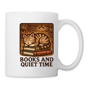 Chat endormi sur les livres - Mug blanc - blanc - Droite