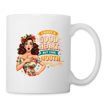 Bon cœur mais bouche espiègle, sarcasme rétro - Mug blanc - blanc - Droite