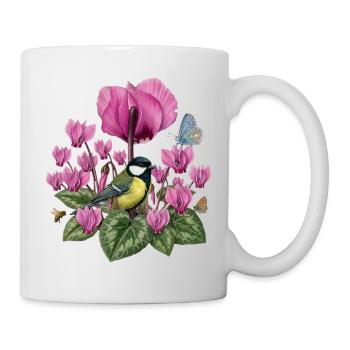 Kohlmeise und Veilchen floral rosa Blumenmuster - Tasse - Weiß - Rechts
