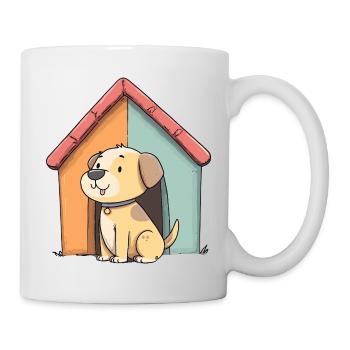 Cuddly dog in front of colorful house - Mug - white - Right