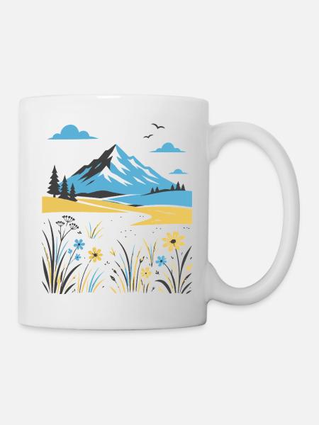 Mountain landscape with flowering meadows - Mug - white