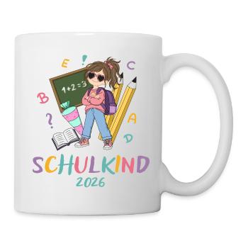 Schulkind 2026 – Bunte Lernwelt - Tasse - Weiß - Rechts