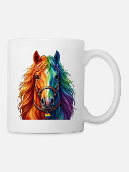 Regenbogenpferd / Pferd in Regenbogenfarben - Tasse - Weiß