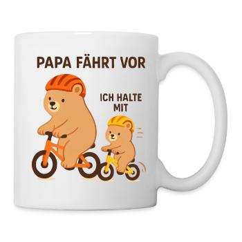Papa fährt vor – Bär auf Fahrrad - Tasse - Weiß - Rechts