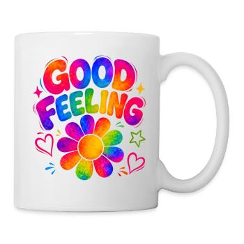GOOD FEELING - Bunte Retro-Vibes mit Flower-Power - Tasse - Weiß - Rechts
