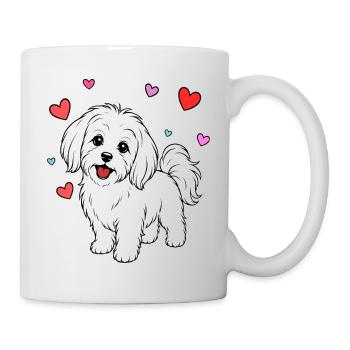Malteser_Hund_stehend_Herz_weiss - Tasse - Weiß - Rechts