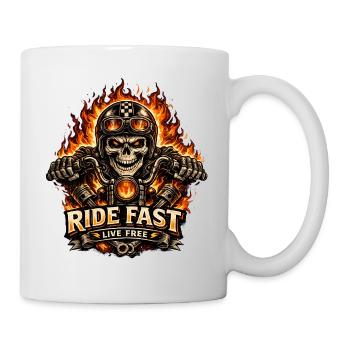 Flammender Totenkopfreiter – Reite schnell - Tasse - Weiß - Rechts
