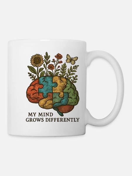 Gehirn-Puzzle wächst anders - Tasse - Weiß