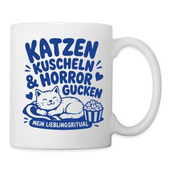 Katzen Kuscheln Horror Gucken Ritual - Tasse - Weiß - Rechts