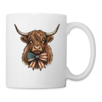 Amerikanisches Hochlandrind mit Flaggenbowtie - Tasse - Weiß - Rechts
