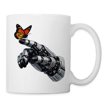 Mechanische Hand trifft Schmetterling - Tasse - Weiß - Rechts