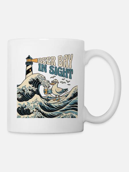 Kanagawa Bier Bucht Möwe - Tasse - Weiß