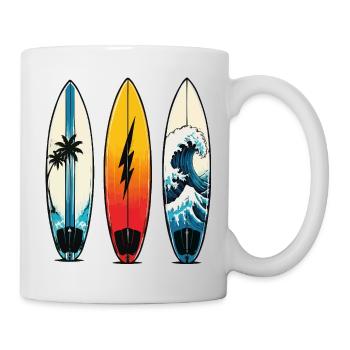 Trois planches de surf : vagues et palmiers - Mug blanc - blanc - Droite