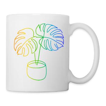 Monstera Regenbogen Linienkunst - Tasse - Weiß - Rechts
