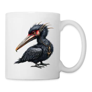 Mechanischer Vogel mit Totenkopfhalskette - Tasse - Weiß - Rechts