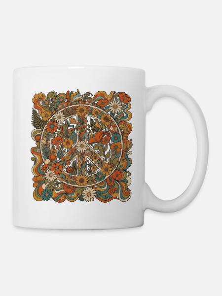 Peace 60er Blumen - Tasse - Weiß