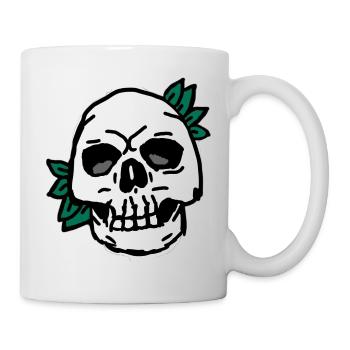 Crâne avec accent de feuilles vertes - Mug blanc - blanc - Droite