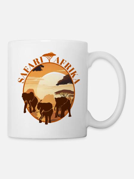 Savannen Afrika Elefanten Sonnenuntergang Logo - Mugg - vit