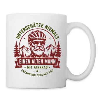 Unterschätze niemals alten Mann mit Fahrrad - Tasse - Weiß - Rechts