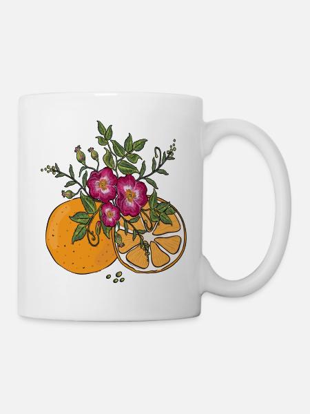 Orangen mit Blütenranke - Tasse - Weiß