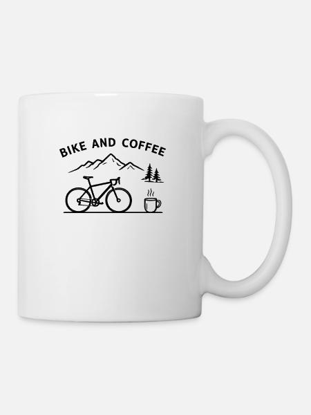Bergbike und Kaffee Motiv - Tasse - Weiß
