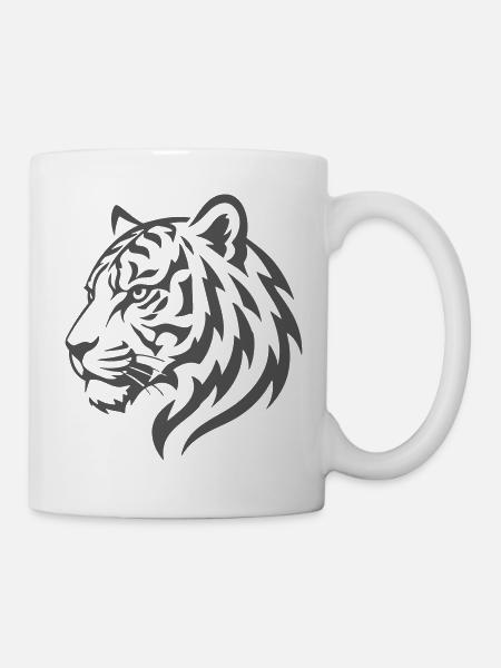 Tigerkopf Silhouette Monochrom - Tasse - Weiß