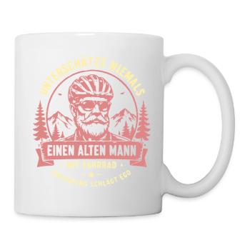 Unterschätze niemals alten Mann mit Fahrrad - Tasse - Weiß - Rechts