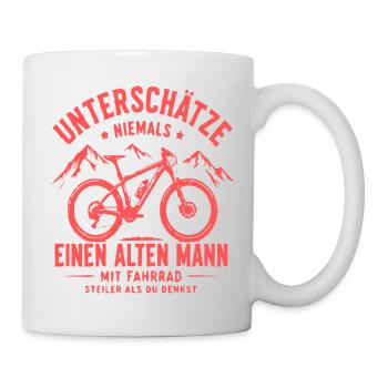 Unterschätze alten Mann am Fahrrad - Tasse - Weiß - Rechts