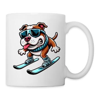 Hund Bulldogge Snowboard Wintersport Anfänger - Tasse - Weiß - Rechts