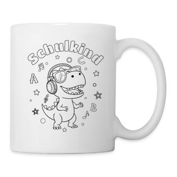 Schulkind - Dino mit Kopfhörern zum ausmalen  - Tasse - Weiß - Rechts