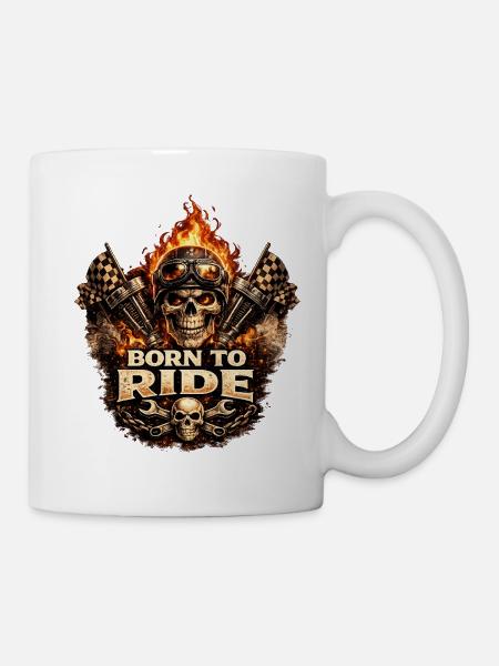 Born to Ride Skull Moto Flame - Mug - white