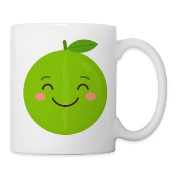 Green Kawaii Apple – Sweet Fruit Cartoon Graphic - Mug - white - Right