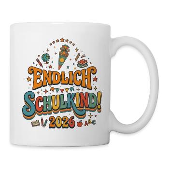 Endlich Schulkind 2026 - Retro Design - Tasse - Weiß - Rechts